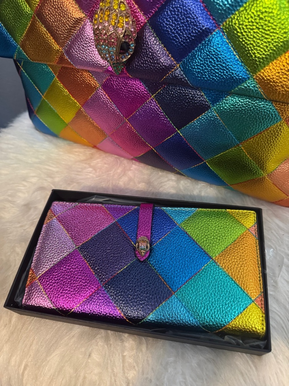 Kurt Geiger Multicolor Quilted Rainbow Wallet Kensington with Crystal Clasp
